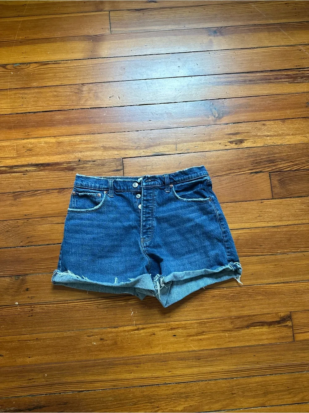 Abercrombie & Fitch Rolled Hem High-Rise Denim Shorts - Blue